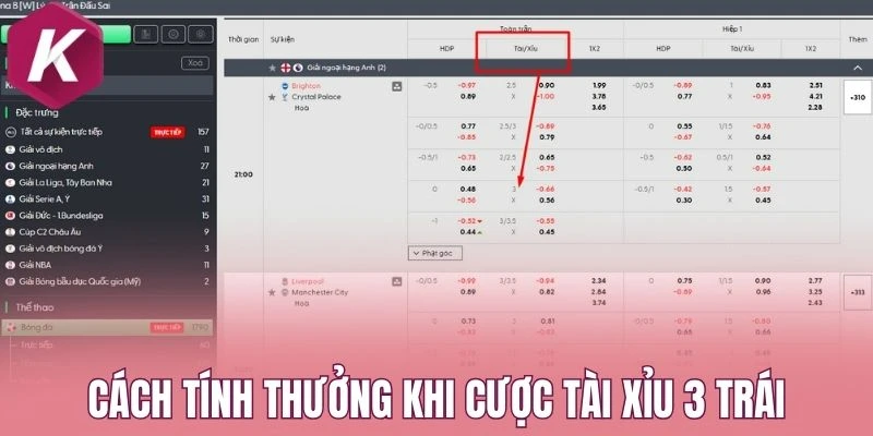 Cách tính thưởng khi cược tài xỉu 3 trái