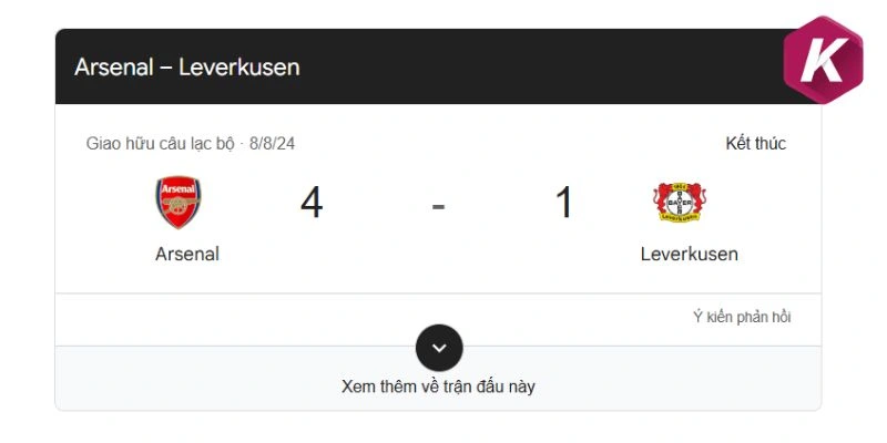Kết quả đối đầu giữa Arsenal vs Bayer Leverkusen